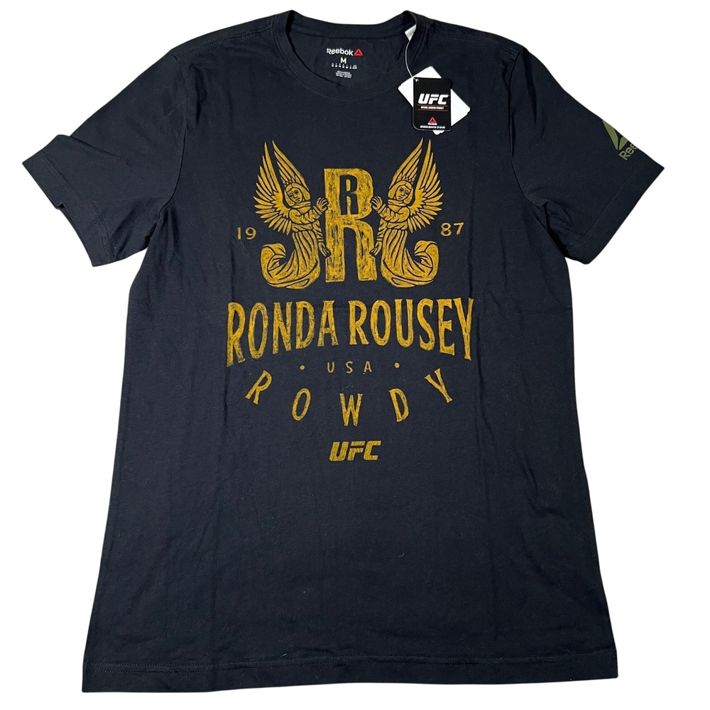 Reebok UFC Ronda Rousey‎ Rowdy Graphic T-Shirt Mens Medium Black Gold NEW